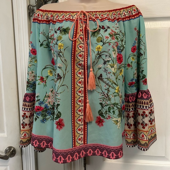 Umgee Tops - Umgee Floral Boho Blouse Off the Shoulder Small Mixed Print Womens Gypsy Top